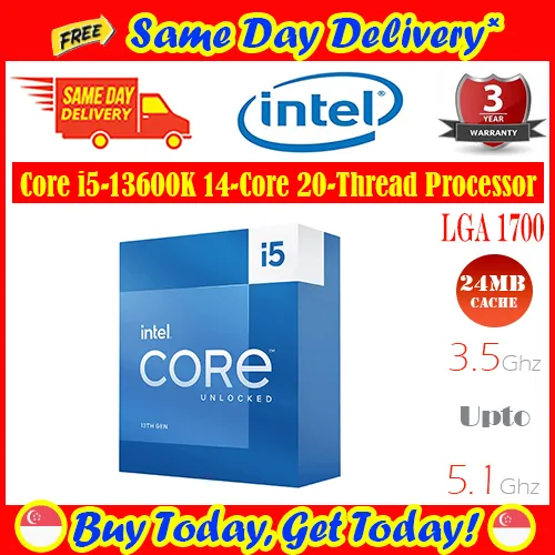 [Free Same Day Delivery*] Intel Core i5-13600K 3.5GHz (5.10GHz Turbo)  14-Core 20-Thread 24MB Cache LGA 1700 Processor w/Intel UHD Graphics 770  13600K