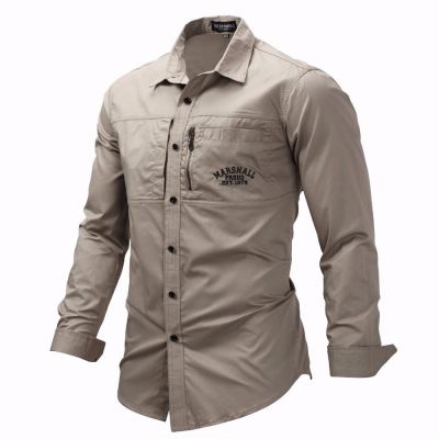 ZZOOI 2022 Fashion Cargo Military Shirt Long Sleeve Multi-pocket Casual Shirts Brand Clothes Army Green Camisa Masculina