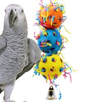 Parrot Chewing Toys Ball Strings Paper Wire Drawing Hanging Parakeet Cockatiel Cage Bell Chewing Colorful Strips Toys for Birds