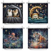 Funny Cartoon Animals Shower Curtains Dreamy Starry Sky Art Dog Shower Curtains For Bathroom Decor Curtain With Hooks 180x180cm