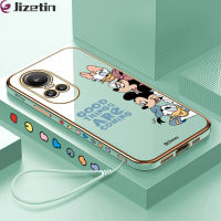 Jizetin สำหรับ OPPO Reno10โปร5กรัมฟรีสายคล้อง + ตัวการ์ตูนน่ารักลายขอบสี่เหลี่ยมชุบเคสโทรศัพท์ชุบหรูหราชุบเคสโทรศัพท์นิ่ม