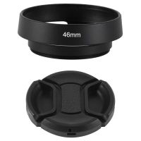 Universal 46mm Center Pinch Front Lens Cap &amp; Black 46mm Metal Lens Hood for 25mm F1.4 35mm F1.6 50mm
