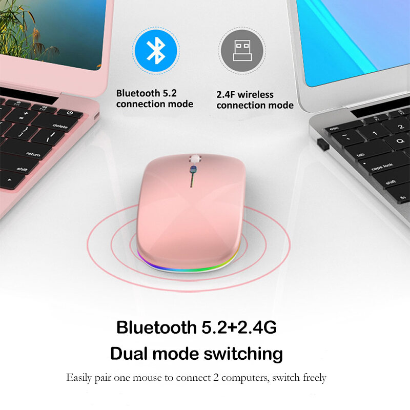 Tetikus Tanpa Wayar Boleh Dicas Semula Senyap Led Backlit Tikus USB+Bluetooth Dual Mod Tetikus Tetikus Komputer Riba Komputer Riba Pc Komputer Riba Mou 2.4Ghz penenima Tikus Optik