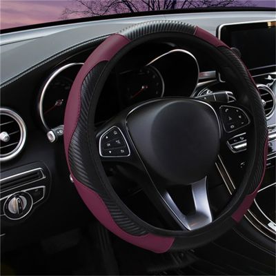 [HOT CPPPPZLQHEN 561] ปลอกหุ้มพวงมาลัยรถยนต์ Universal No Fixed Inner Carbon Fiber Texture Anti Skid Ventilation Steering Wheel Cover (ไวน์แดง)