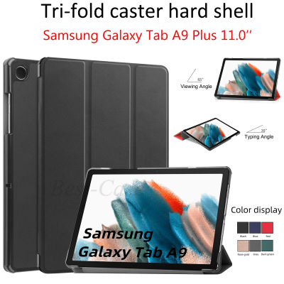 เคสสีทึบตั้งได้พับสามทบสำหรับ Samsung Galaxy Tab A 9 Plus 11.0 2023เคส TPU แบบยืดหยุ่นน้ำหนักเบาฝาหลังแบบบางพับได้ Galaxy Tab A 9 Plus 11.0นิ้ว2023