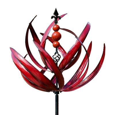 Yard Spinners บน Stakes โลหะ UV ทน360องศาหมุนได้ Lotus Garden Art Red Windmill สำหรับ Sidewalks สนามหญ้า Ornament