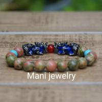 Mani Jewelry ปี่เซี๊ยะเสริมดวงเฮง กำไลผู้ชาย กำไลผู้หญิง (ปี่เซี๊ยะเปลี่ยนสี) ประดับปี่เซีย 5 ธาตุ 1 คู่ ปี่เซียเปลี่ยนสี กำไลข้อมือหินแท้100%  สำหรับเป็นของขวัญ