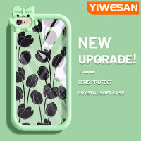 YIWESAN เคสสำหรับ iPhone 6 Plus 6S Plus 7 Plus 8 Plus,เคสแฟชั่นสีดำดอกทิวลิปสีสันสดใสนิ่มสำหรับเลนส์กันกระแทกแบบใสเคสมือถือความคิดสร้างสรรค์โปร่งใสเคสป้องกันซิลิโคนเรียบง่าย