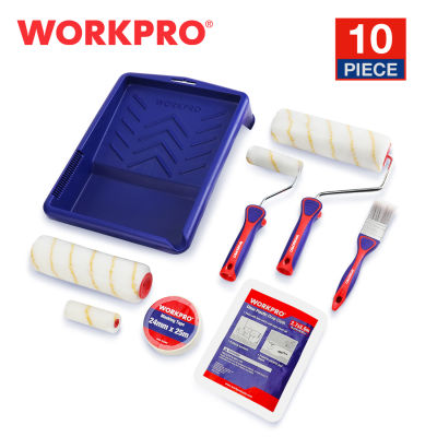 WORKRPO 10PC Paint Roller Kit 9" 4 Roller Set MultiFunctional Paint Tray Kit Accessories For Professional or Home DIY Painting