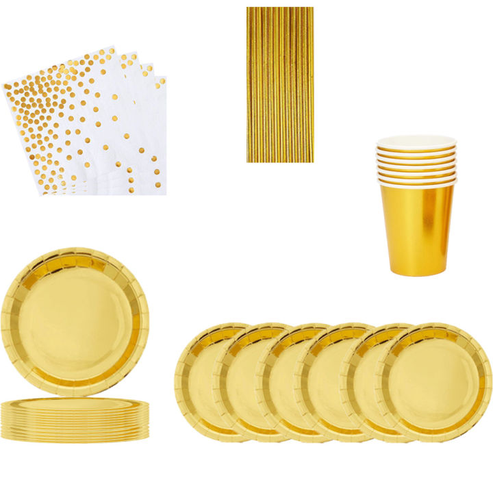 10pcs Disposable Gold Foil Polka Dot Design Thick Paper Plate For Dessert &  Cake, Birthday Party & Gathering