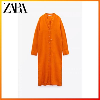 Zara ชุดเดรส ผ้าลินิน 3 สี แฟชั่นฤดูใบไม้ผลิ สําหรับผู้หญิง vd