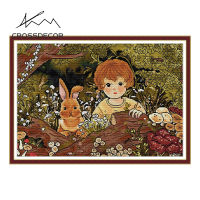 Crossdecor รูป Cross Stitch ชุดเด็กเล็กกระต่ายประทับตราผ้าใบทำด้วยมือ DMC 11CT 14ct เย็บปักถักร้อย DIY เย็บปักถักร้อยด้ายฝ้ายชุดสำหรับผู้เริ่มต้นตกแต่งสำหรับ Sala Wall