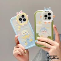 Cute Duck Couple Case สำหรับ iPhone 14 12 13 11 Pro Max X XR Xs Max สูงสุด8 7 14 Plus SE 2020 การ์ตูนน่ารัก กล้อง Bow เคสโทรศัพท์ Clear Soft ป้องกัน