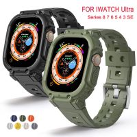 Case Strap for Apple Watch Ultra 49mm 45mm 44mm 41mm 40mm Silicone Band for Iwatch Series 8 7 6 Se 5 4 Protective Cover Bracelet Straps