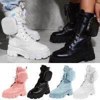 CODna68138 Stylish Platform Boots with Small Pocket Women Lace Up Round head Boots for Autumn