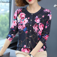 Floral Print Female Cardigan Autumn Spring Knitted Sweaters Women Korean Fashion Long Sleeve Tops Soft Cardigans Women