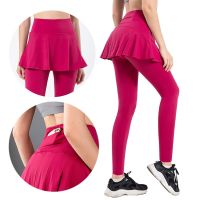 Skirted Leggings Gym Yoga Pants Fitness Tennis Skirt Women Trainning Clothes Golf Wear Pockets Running Workout Sports Tights