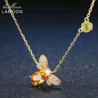 GULUCA Bee 925 Sterling Silver Necklace Natural Citrine Gemstone Necklaces 14K Real Gold Plated Chain Pendant Jewelry LMNI015