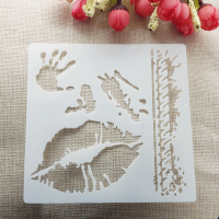 ปาล์มริมฝีปากสีแดง DIY Layering Stencils ภาพวาด Scrapbooking สีลายนูนแสตมป์อัลบั้มตกแต่งแม่แบบ Reusable 13*13 ซม.-GHKUG STORE