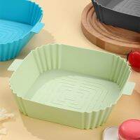 20cm Air Fryer Baking Tray Silicone Pot Reusable Square Fried Chicken Basket Mat With Handles Replacement Grill Pan for Oven Pots Pans