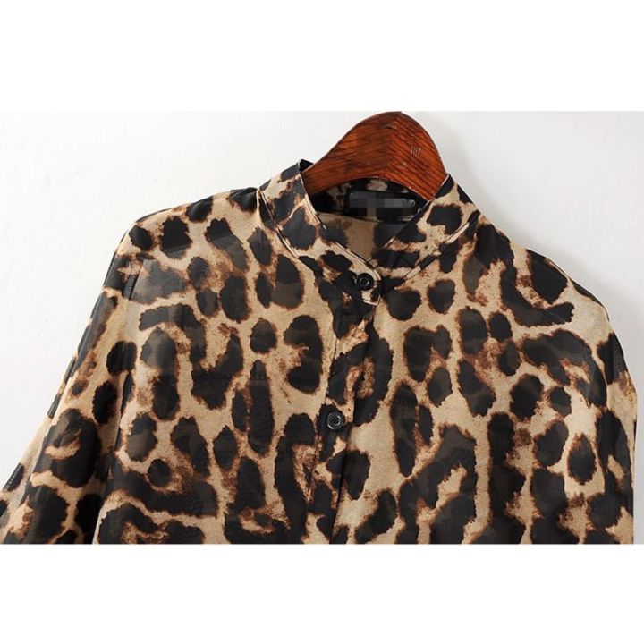 xitao-shirt-loose-bat-sleeve-irregular-top-fashion-leopard-print-women-chiffon-shirt