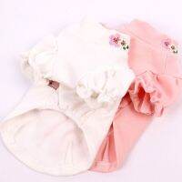 White Pink Pet Clothes For Girls Embroidery Flower on Clothes Collar Teacup Cat Bubble Sleeves Dog Clothing Bottom Shirt Hoodies Clothing Shoes Access