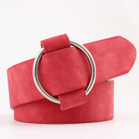 Female Casual Round Buckle Wide Belts For Women Dress Jeans Belt Woman Ladies Faux Leather Straps Ceinture Black Pink Red