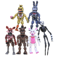 A6Pcsชุด FNAF Luminous Bonnie Bear Foxy Chica Freddy Movable Joints อะนิเมะรูป PVC Action Figure ModelM