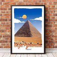 โปสเตอร์การเดินทางสไตล์วินเทจย้อนยุคหรือภาพผืนผ้าใบ-Giza ปิรามิดภาพวาดตกแต่งบ้านอียิปต์ (ไร้กรอบ)