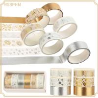 RSBPHM สติกเกอร์ติดฟอยล์สีทองเทปกระดาษญี่ปุ่นติดรูปดอกไม้6ม้วน/ชุด