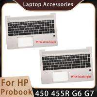 ใหม่สำหรับ HP Probook 455R 450 G6ปลอก G7อะไหล่แล็ปท็อปอุปกรณ์เสริมที่พักแขนและคีย์บอร์ดที่มี/ไม่มีแสงไฟ L45091-001สีเงิน