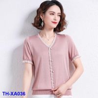 XA036 Ruffled v-neck short-sleeved t-shirt young summer dress 2022 new ice silk womens top thin knitted sweater