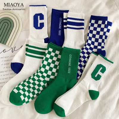 MIAOYA Fashion Jewelry Shop Letter C Checkerboard Sports Socks For Sports Mid-Calf Soccer Socks For Students