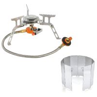 Outdoor Gas Stove Folding Stove Hiking Camping Gas Burners Portable Split Stoves+ 10 Plate Wind Screen Windshield