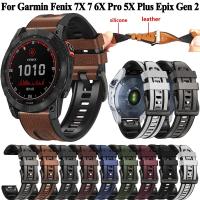 1สายรัดข้อมือสำหรับ Garmin Fenix 7X 5X 5 Plus 7 6 6X 3 3HR Epix 2 Watchbands 22Mm 26Mm Quickfit สายรัดข้อมือซิลิโคนสายหนัง