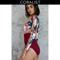 [Coralist Swimwear] ชุดว่ายน้ำวันพีซ รุ่น Elle - Rash Guard One Piece Swimwear Urban Jungle Color: Wild Bloom/Burgundy (CREX151)