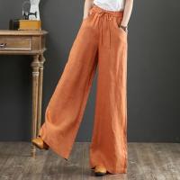 2021 Chinese Style Bottom For Women Cotton Linen Vintage Full Length Elegent Pants Woman Oriental Loose Wide Leg Trousers KK4035