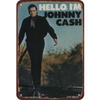 ภาพวาด Johnny Cash แผ่นโลหะวินเทจเหล็กสี่เหลี่ยมศิลปะบนผนังการตกแต่งบ้าน