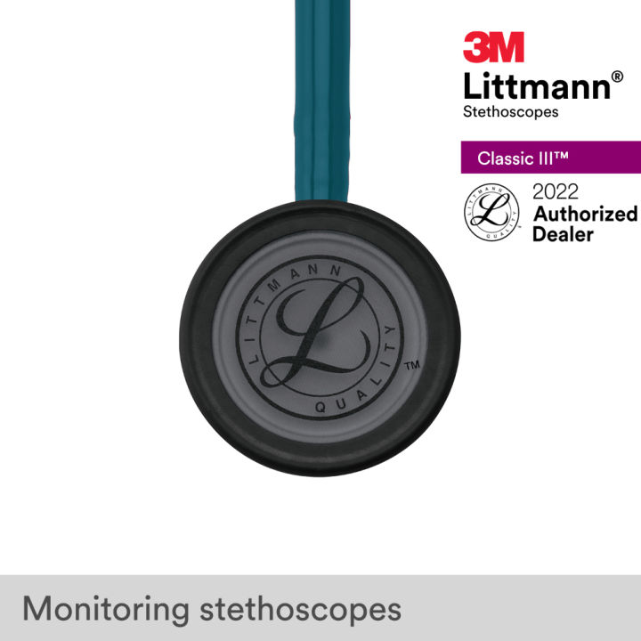 3m-littmann-classic-iii-stethoscope-27-inch-5869-caribbean-blue-tube-black-finish-chestpiece-stainless-stem-amp-eartubes