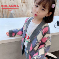 SOLANNA เสื้อแขนยาวเด็ก เสื้อกันหนาวเด็กผู้หญิง การออกแบบลายสก๊อตแฟชั่น เสื้อสเวตเตอร์ถักแขนยาวเด็กผู้หญิง23725