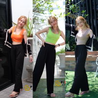 ?MesubShop? ชุดเซ็ท Set2ชิ้น เสื้อยืด ✅CROPTOP + กางเกงขายาวผ้าร่องทิ้งตัว เซตนี้คือดือม้าก รุ่น กางเกงมิ้ว+ครอปbra