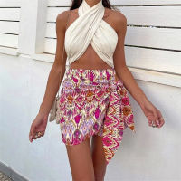 TRAF Za 2021 Print High Waist Shorts Women Fashion Womens Skirt Pants Elegant Knot Short Pants Woman Summer Beach Casual Shorts