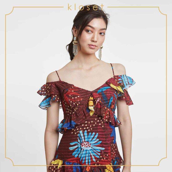 kloset-design-summer-dress-with-ruffles-detail-rs20-d010-เดรสผ้าชีฟอง-เดรชผ้าพิมพ์-เดรสแฟชั่น-เดรสสายเดี่ยว