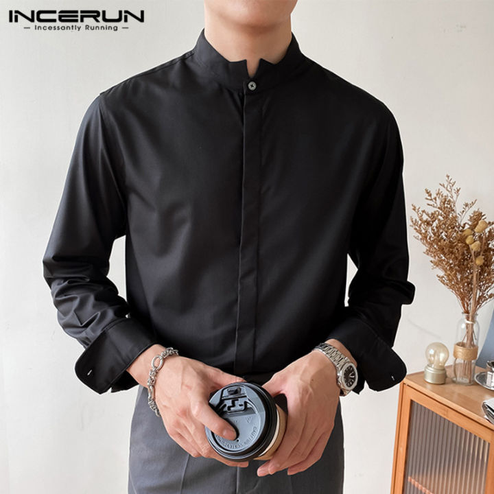 INCERUN Mens Long Sleeve Shirt Button Down Formal Casual Tee Shirt ...