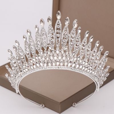 Trendy Silver Color Tiaras Rhinestone Crystal Queen Big Crown Bridal Wedding Crown Tiara Women pageant Bridal Hair Jewelry