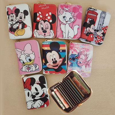 Disney Mickey Minnie Mouse Tas Kartu Organ Dompet Kulit PU Casing Kartu Bisnis Kartun Tempat Kartu Kredit Tas Clutch Ritsleting Mini