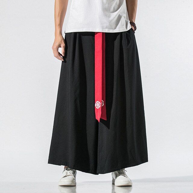 ญี่ปุ่น-samurai-สไตล์-kimono-หลวมสบายๆกางเกงขาม้าสำหรับแฟชั่นสตรีทแวร์สำหรับชายผ้าลินินชายกางเกงกางเกง