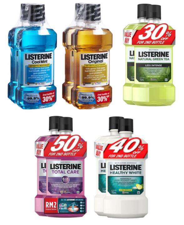 Listerine Mouthwash 750ml x 2 bottles Original/Cool Mint/Natural