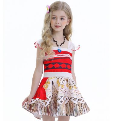 Cute Girl Moana Dress Childrens Party Sleeveless Lace Sleeve Birthday Dress Christmas Party Dress