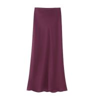 European and American style 2023 autumn new womens design slim high-waisted versatile silk satin texture long skirt 9878250